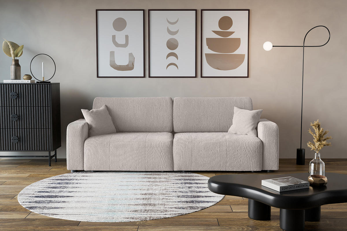 SCHLAFSOFA - Beige/Schwarz, Kunststoff/Textil (245/83/90cm) - home24