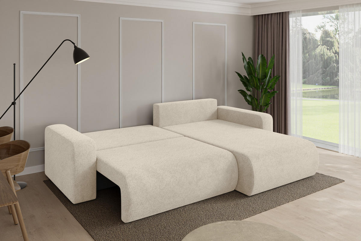 ROHOVÁ SEDAČKA s funkcí spaní, otoman vpravo BERY-L 276x193x88 krémová velur - černá/krémová, kompozitní dřevo/textil (276/193cm) - ALTDECOR