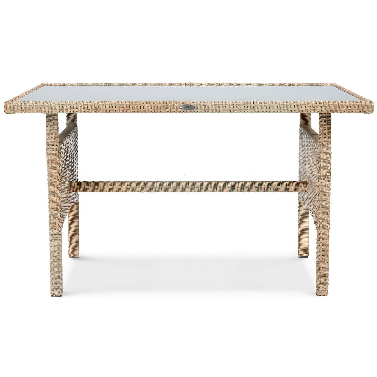 GARTENSET Calista, Technorattan, 2 Ecksofas + Sessel + 2 Hocker + Esstisch, für 7 Personen - Beige, Kunststoff - Beautysofa