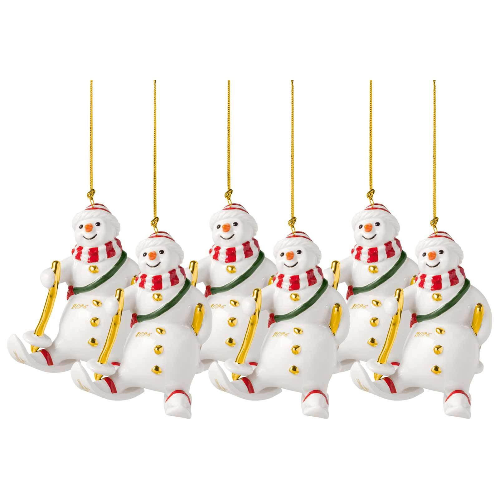 ORNAMENTE SCHNEEMANN 2026 Christmas Classics weiß-gold 7,3 x 6,8 x 9,9 cm 6er Set - Goldfarben/Weiß, Keramik (6.8/9.9/7.3cm) - Villeroy & Boch