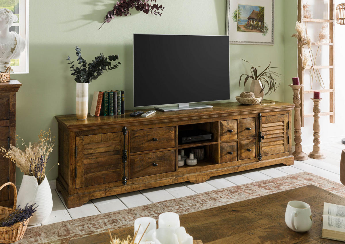 TV-BOARD Mango 220x45x60 dunkelbraun geölt RODEZ #150 - Dunkelbraun, Holz (220/60/45cm) - Massivmoebel24