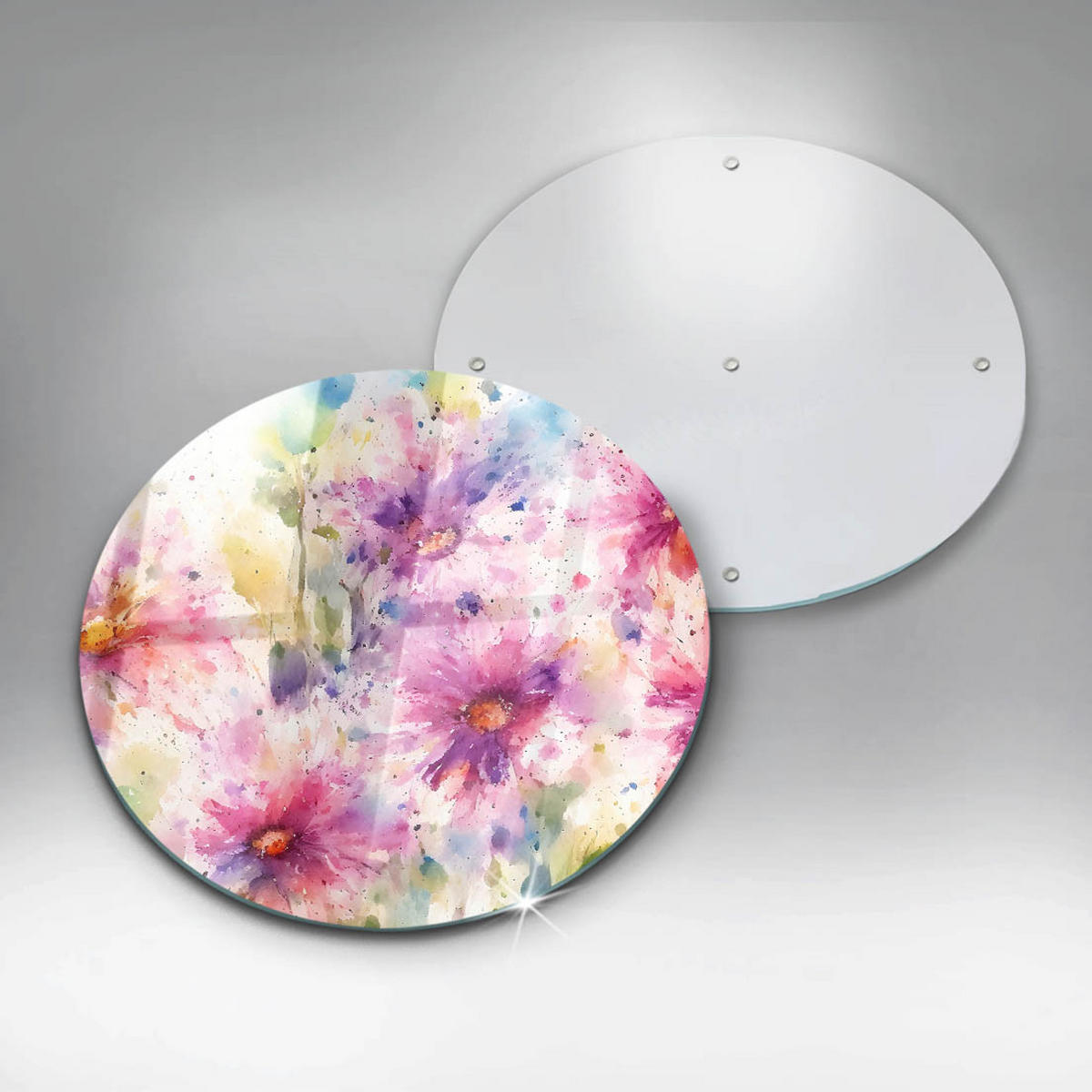 GLASPLATTE Ø 40 cm Gemalte Blumen - Multicolor, Glas (40/40cm) - Wallfluent