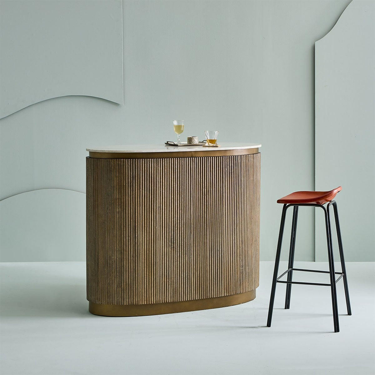 TRESEN aus Massivholz und Marmor 120/104/50 cm - Braun, Holz (12.5/50/104cm) - Signature