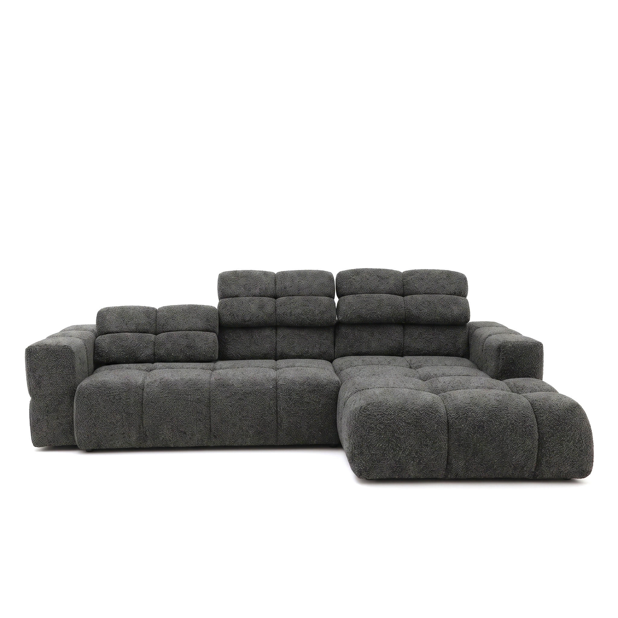 ECKSOFA TENDER Rechts mit Schlaffunktion und Verstellbare Kopfstützen, Chenille dunkelgrau - Dunkelgrau/Schwarz, Holz/Kunststoff (176/315cm) - Muffo