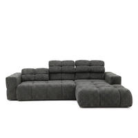 ECKSOFA TENDER Rechts mit Schlaffunktion und Verstellbare Kopfstützen, Chenille dunkelgrau - Dunkelgrau/Schwarz, Holz/Kunststoff (176/315cm) - Muffo