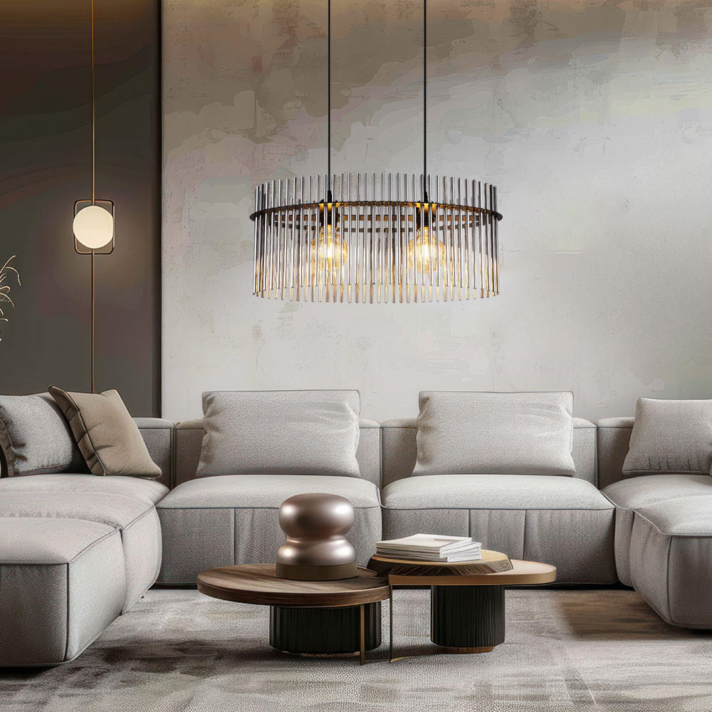 LED HÄNGELEUCHTE Glasstäbe Grau Schwarz Matt - Grau, Glas (60/23/140cm) - Globo Lighting