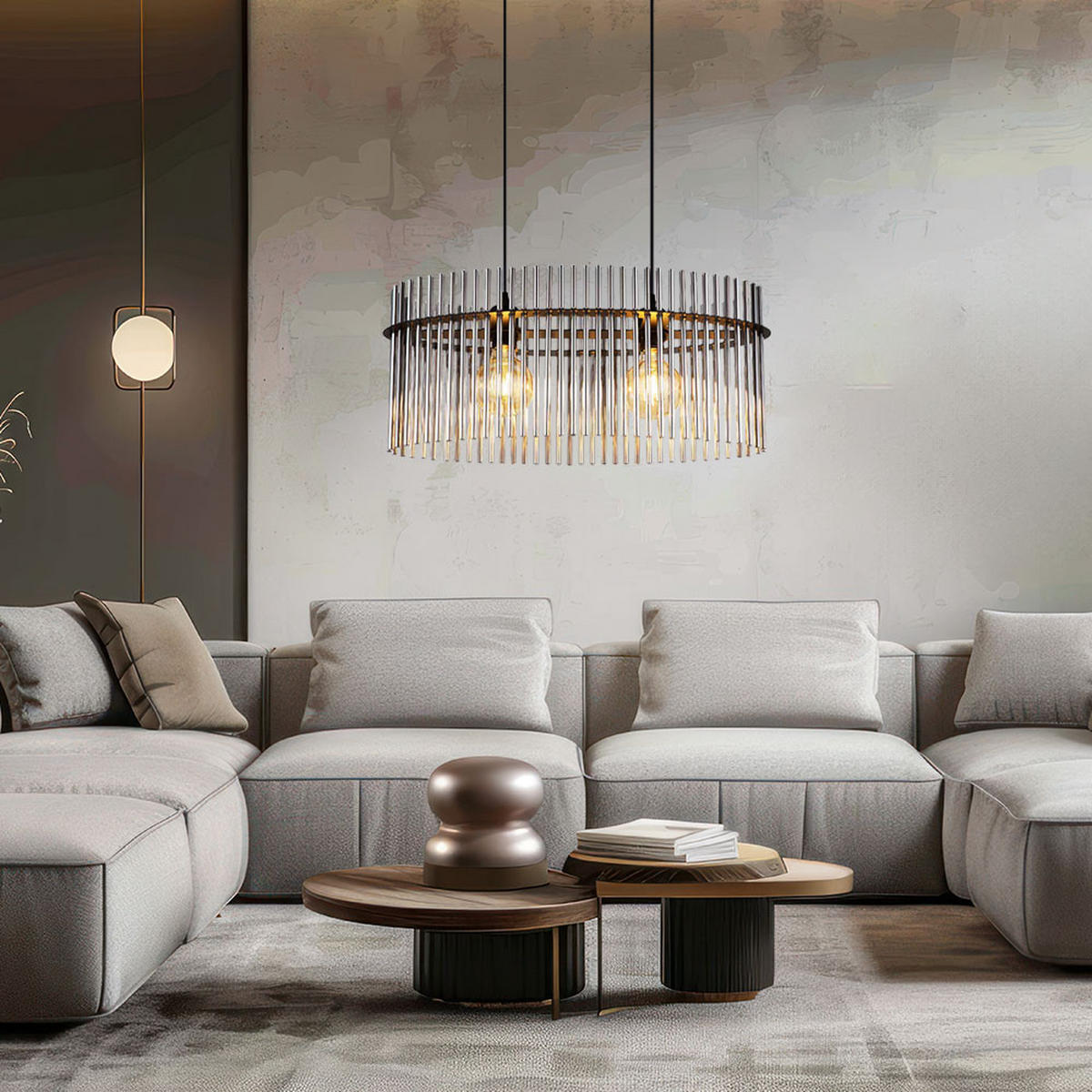 LED HÄNGELEUCHTE Glasstäbe Grau Schwarz Matt - Grau, Glas (60/23/140cm) - Globo Lighting