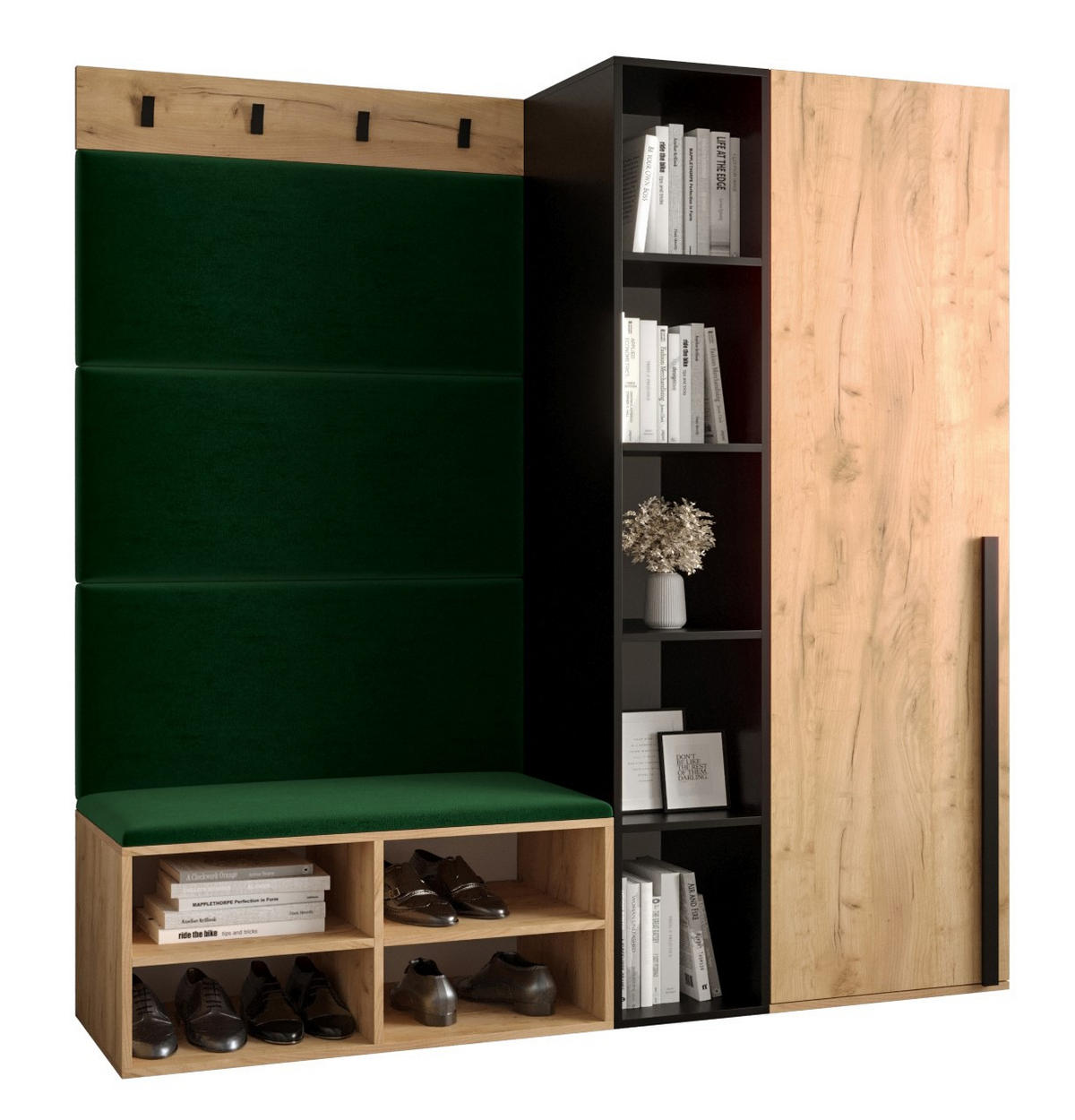 GARDEROBEN-SET 164/184/42 - Waldgrün/Eichefarben, Holz/Kunststoff (164/184/42cm) - MÖBEL KRYSPOL