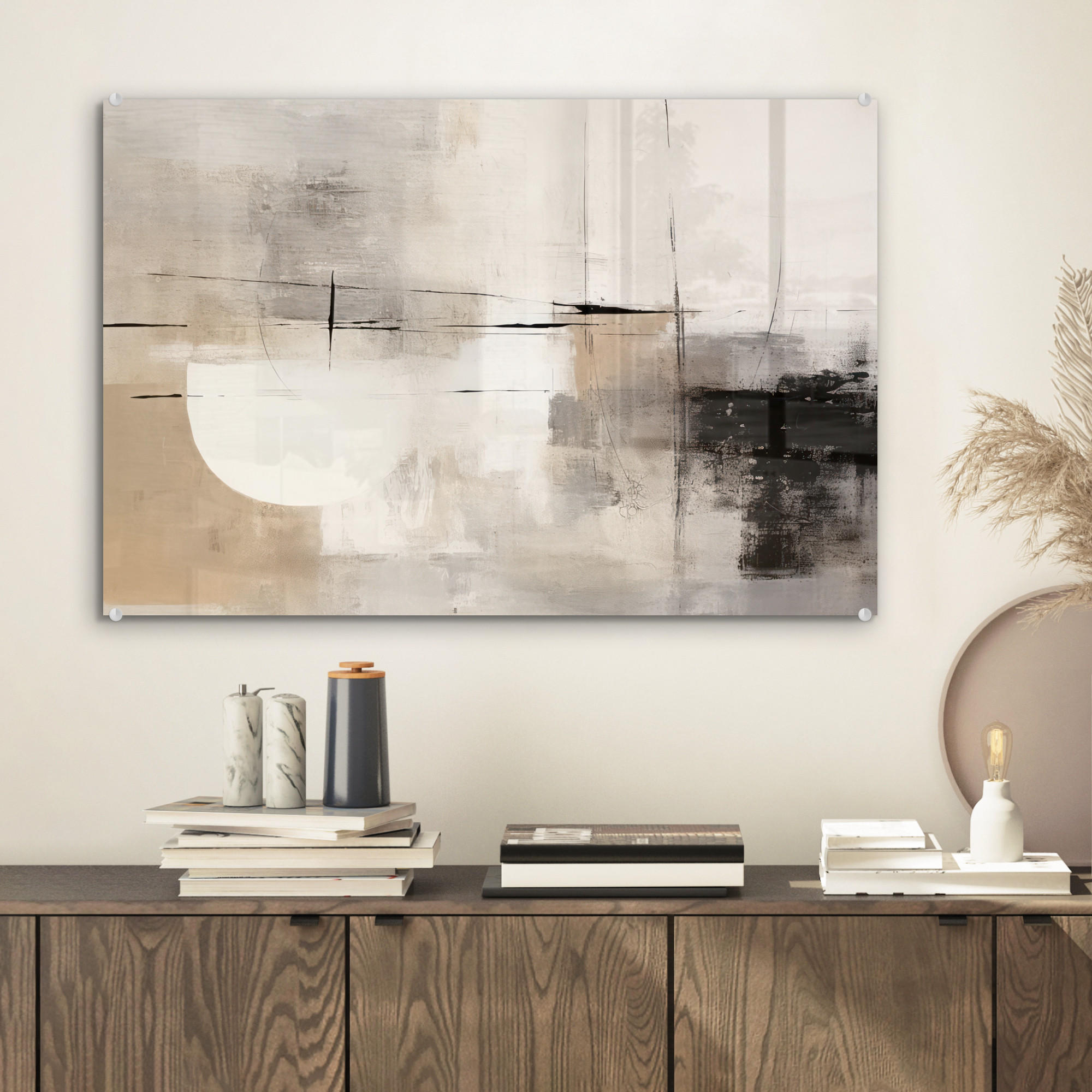 ACRYLGLASBILD Abstrakt - Kunst - Grau 60x40 cm - Hellgrau, Glas (60/40cm) - MuchoWow
