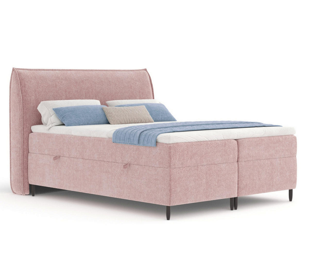 BOXBETT 180/200 cm Corvus, in Rosa, Matratze, Topper, Bettkasten, H4 = sehr fest - Pink/Schwarz, Holz/Holzwerkstoff (180/200cm) - Maison de Reve