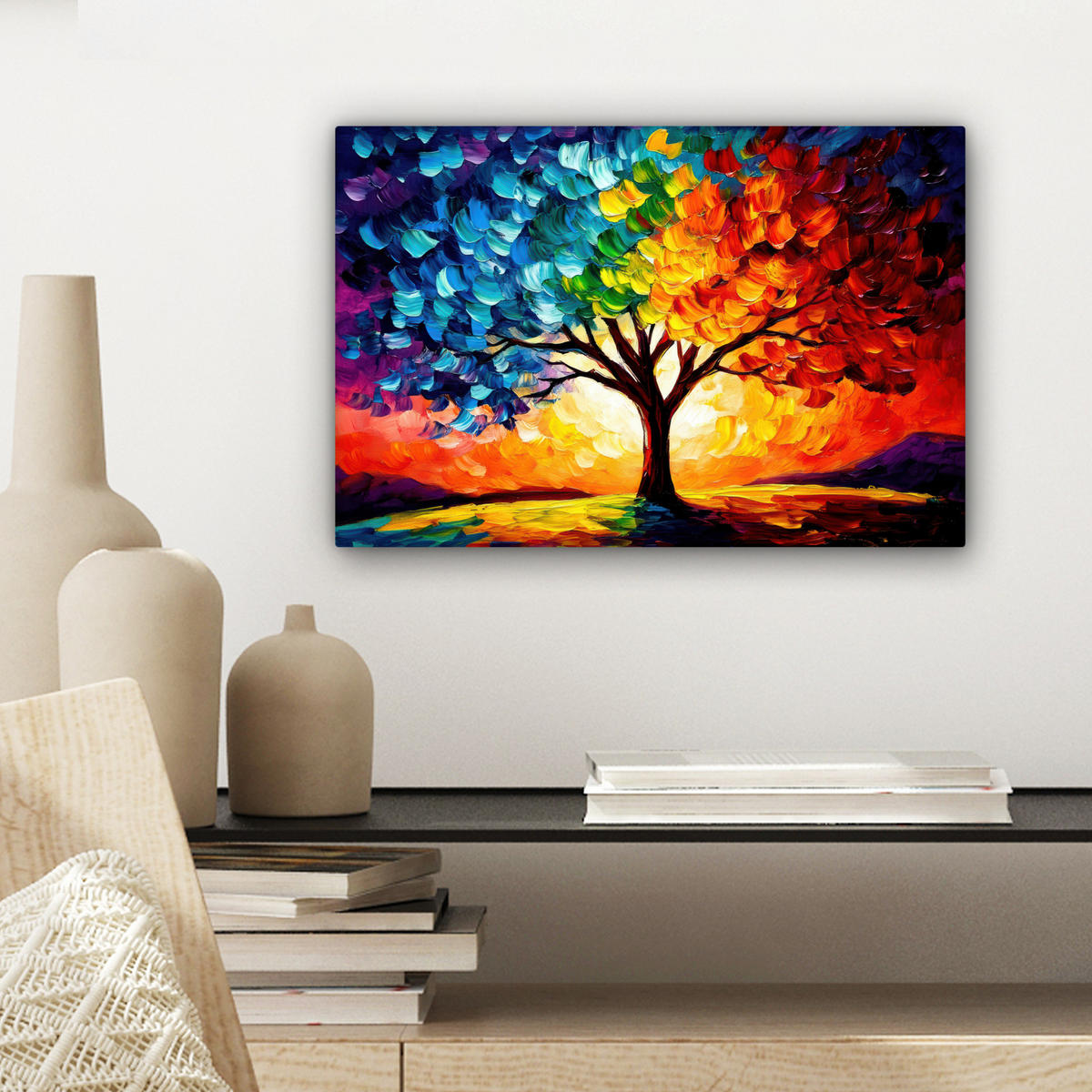 LEINWANDBILD - Baum - Kunst - Natur - Sonnenuntergang - 30x20 - Deko XXL - Multicolor, Textil (30/20cm) - MuchoWow