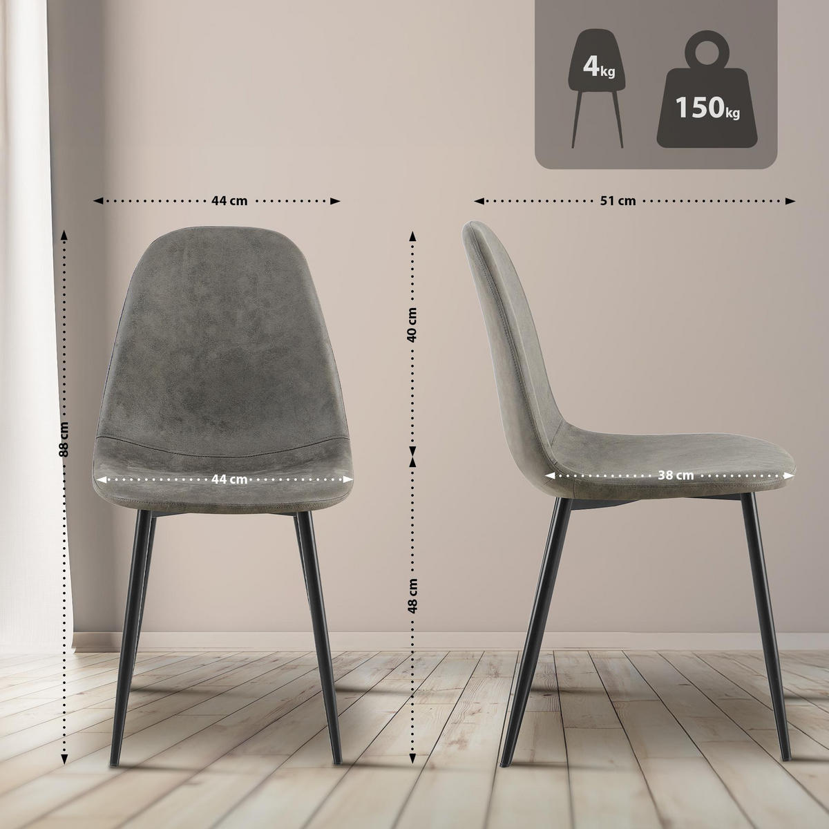 STUHL Lederlook Dunkelgrau - Dunkelgrau/Schwarz, Textil/Metall (44/88/51cm) - CLP