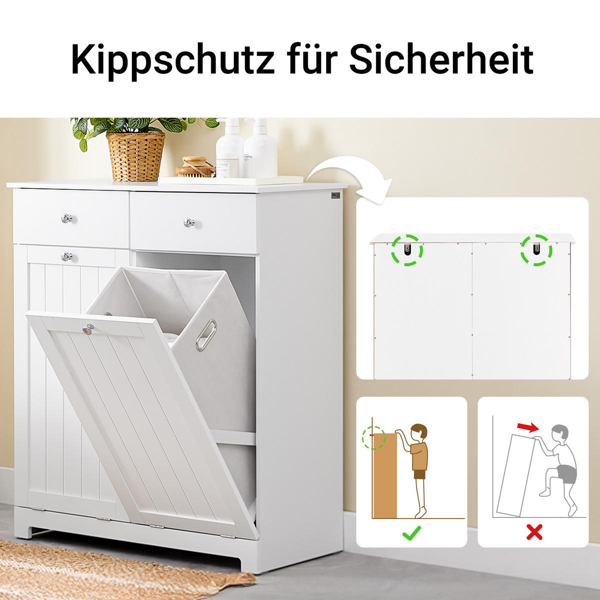 WÄSCHESCHRANK Weiß - Weiß, Holzwerkstoff (78/90/38cm) - SoBuy