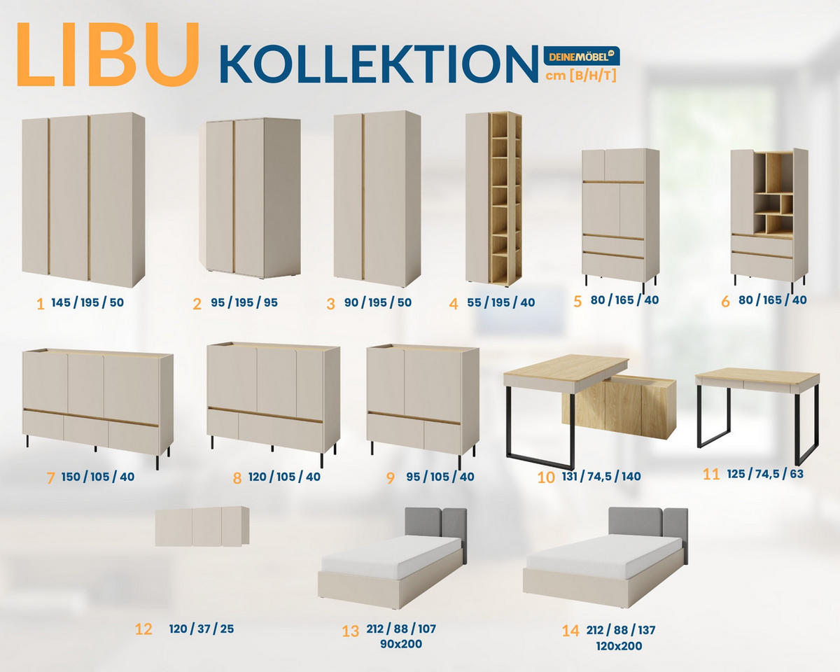 KINDERKLEIDERSCHRANK LIBU 03 zweitürig 90/50/195 in Sandbeige / Geölte Eiche - Eichefarben/Beige, Holzwerkstoff (90/195/50cm) - Deine Möbel 24