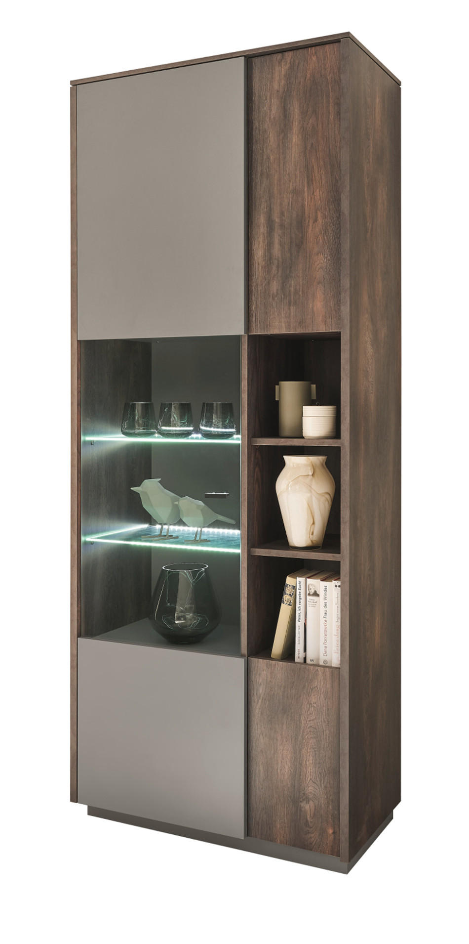 VITRINE Piano in Eiche und grau 80 x 200 cm - Eichefarben/Schwarz, Glas/Holzwerkstoff (80/200/40cm) - Furn.Design