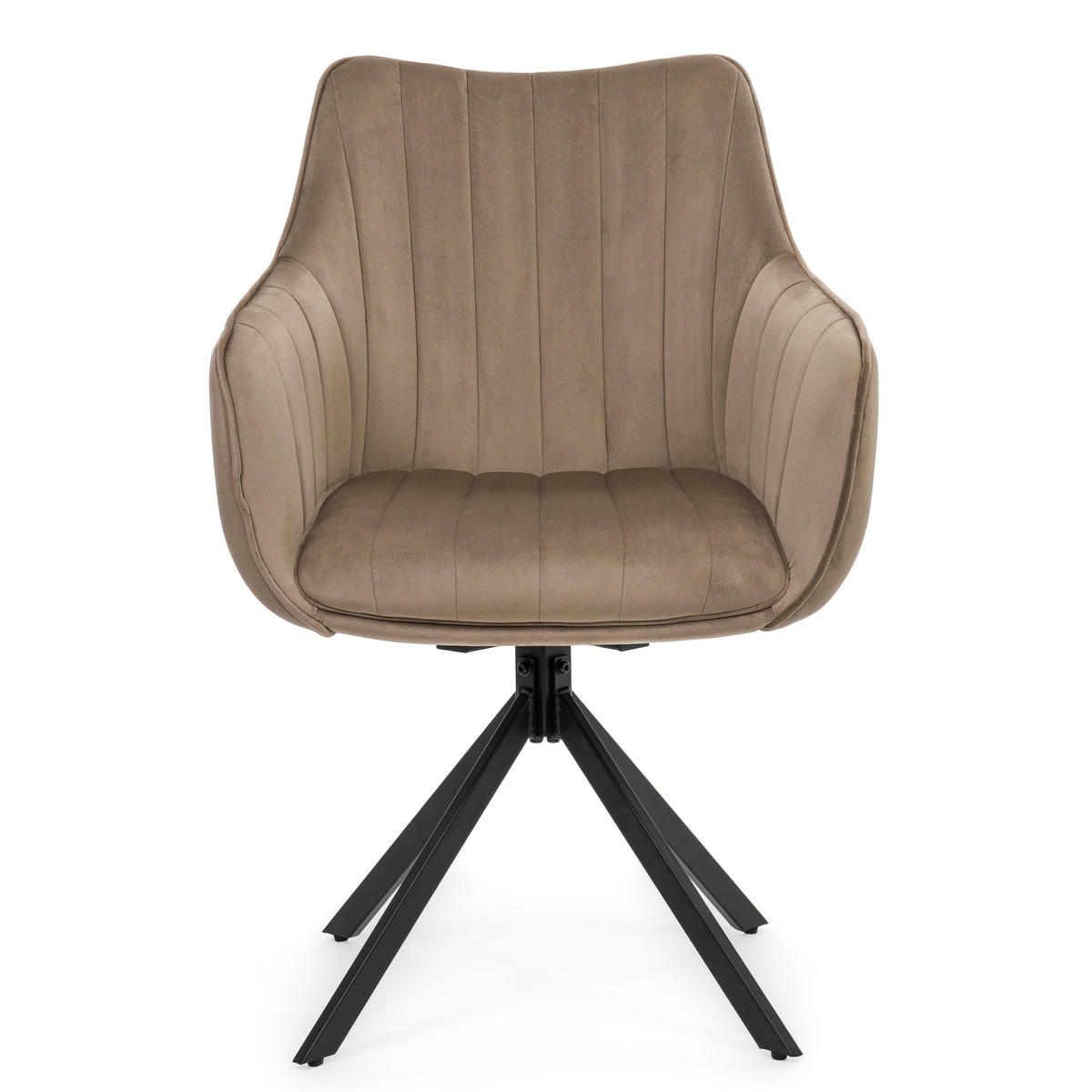 STUHL PIANO drehbar gepolsterter mit Steppung - dunkelbeige - Velour - Beige/Schwarz, Textil/Metall (59/88/61cm) - NEW HOME