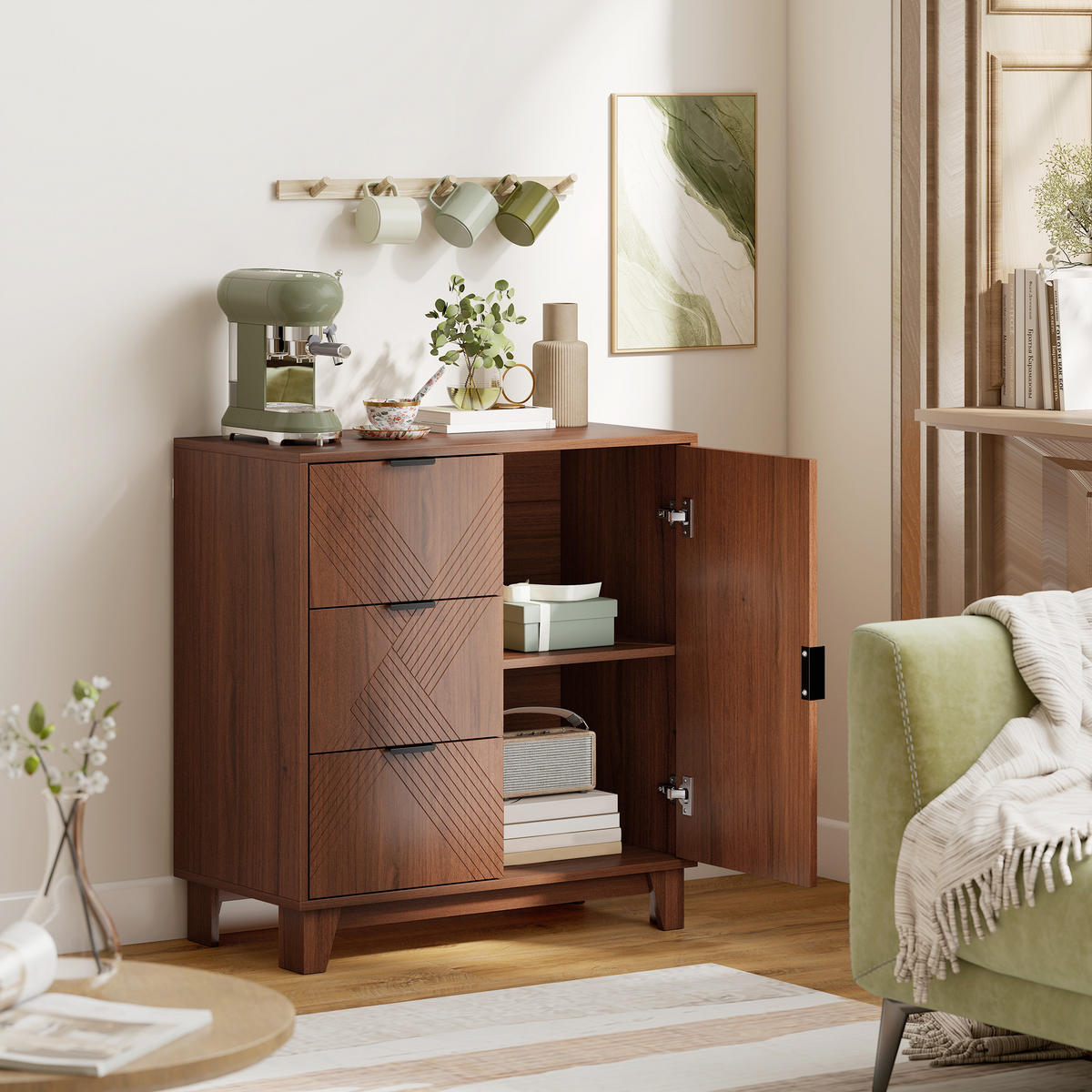 SIDEBOARD DE-11269 3 Schubladen Holzoptik Braun - Braun, Holzwerkstoff (75/80/39cm) - ComfortXL