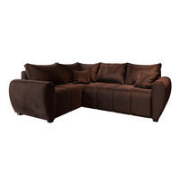 ECKSOFA MADISON L L-S Braun Plüsch-Stoff mit Schlaffunktion - Braun, Holz (235/175cm) - MASSENO
