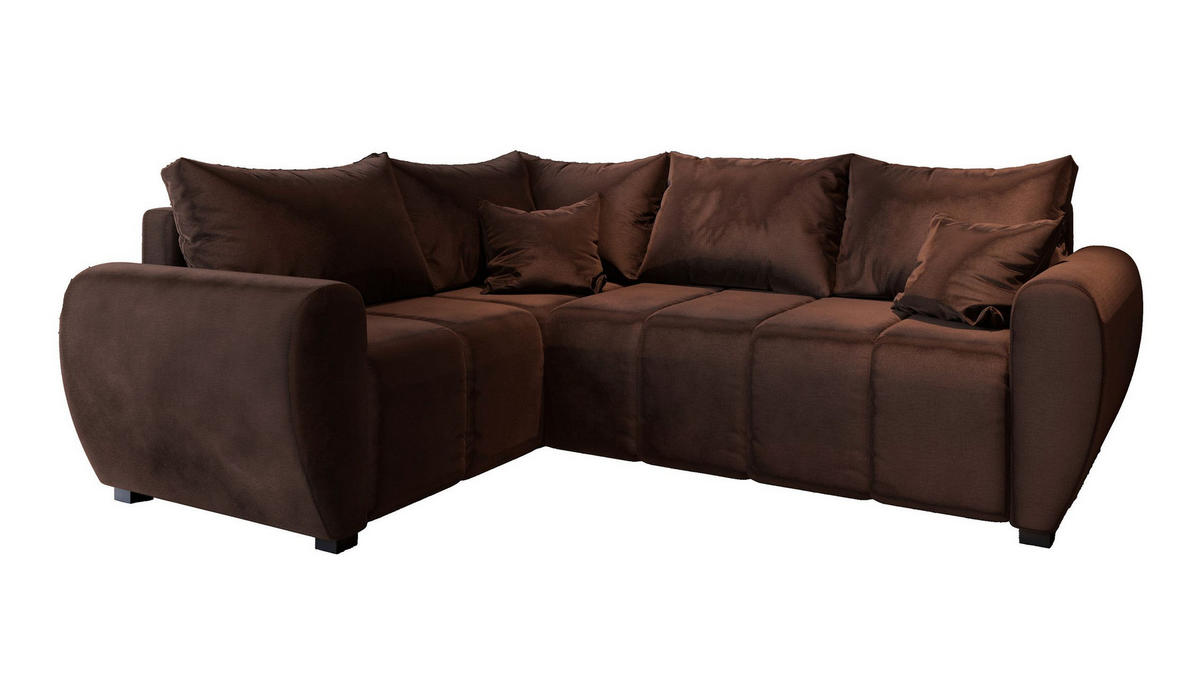 ECKSOFA MADISON L L-S Braun Plüsch-Stoff mit Schlaffunktion - Braun, Holz (235/175cm) - MASSENO