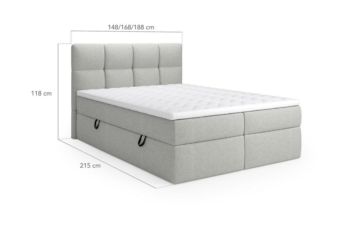 BOXSPRINGBETT Ruhe 180x200 – in Grau, Kaltschaum-Topper, großem Bettkasten - Hellgrau, Textil (180/200cm)