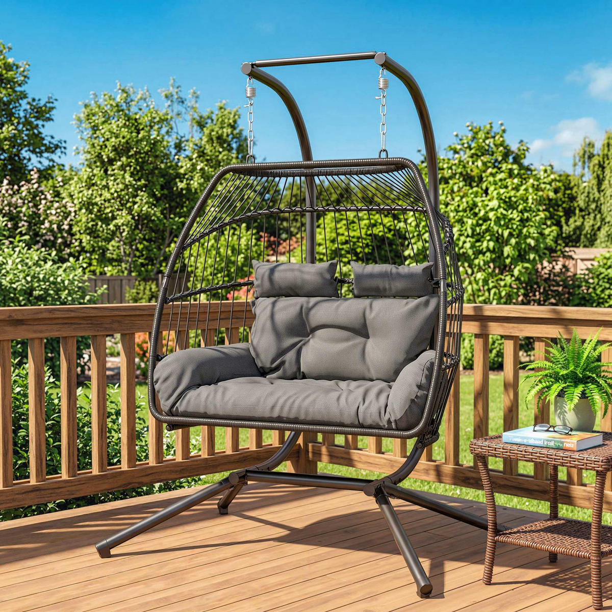 RATTAN-STUHL Dunkelgrau 170.0/100.0/185.0cm - Dunkelgrau, Metall (100/185/170cm)