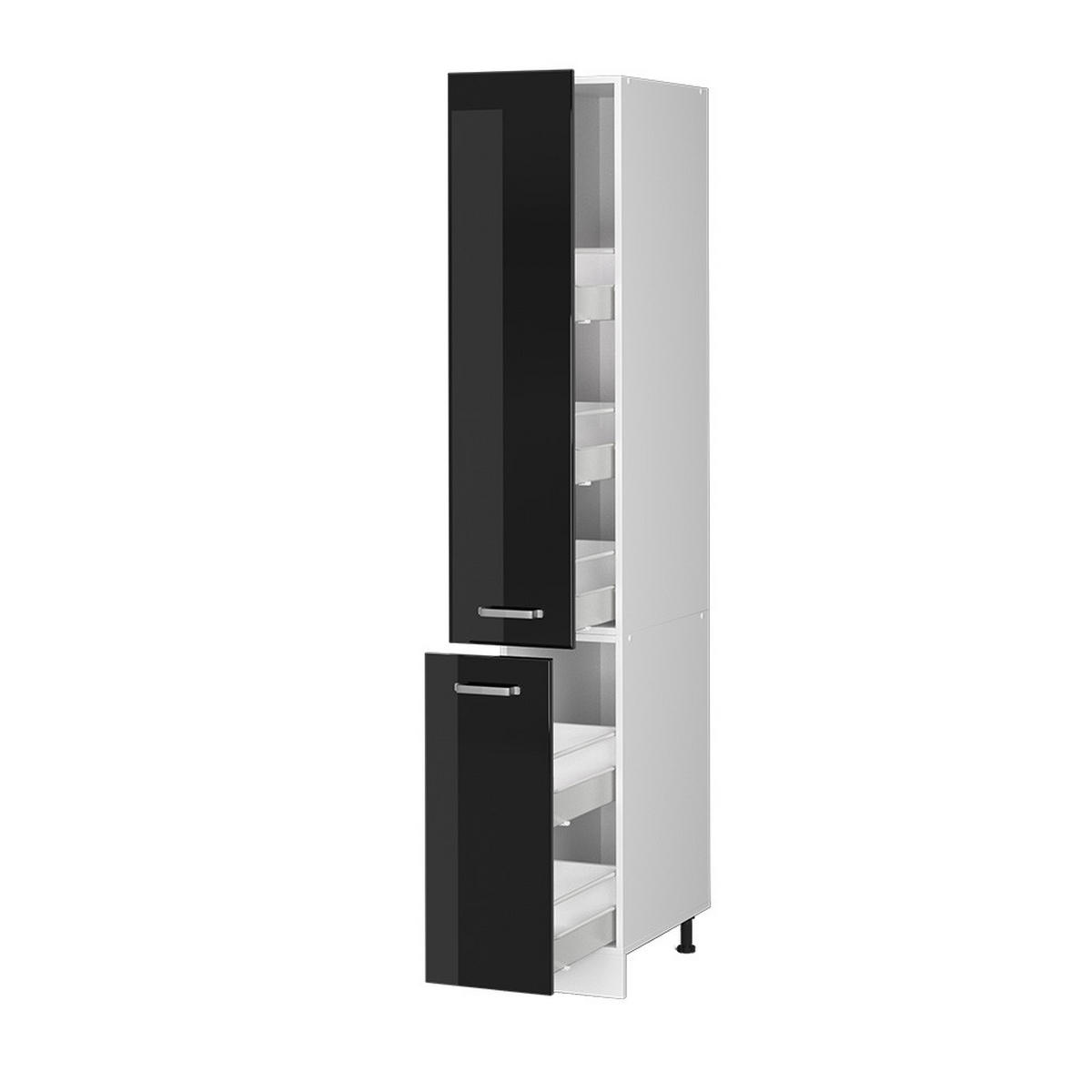 HOCHSCHRANK R-Line Schwarz Hochglanz 30 cm mit Türen - Schwarz Hochglanz/Weiß, Holzwerkstoff (30/207/57.2cm) - Vicco