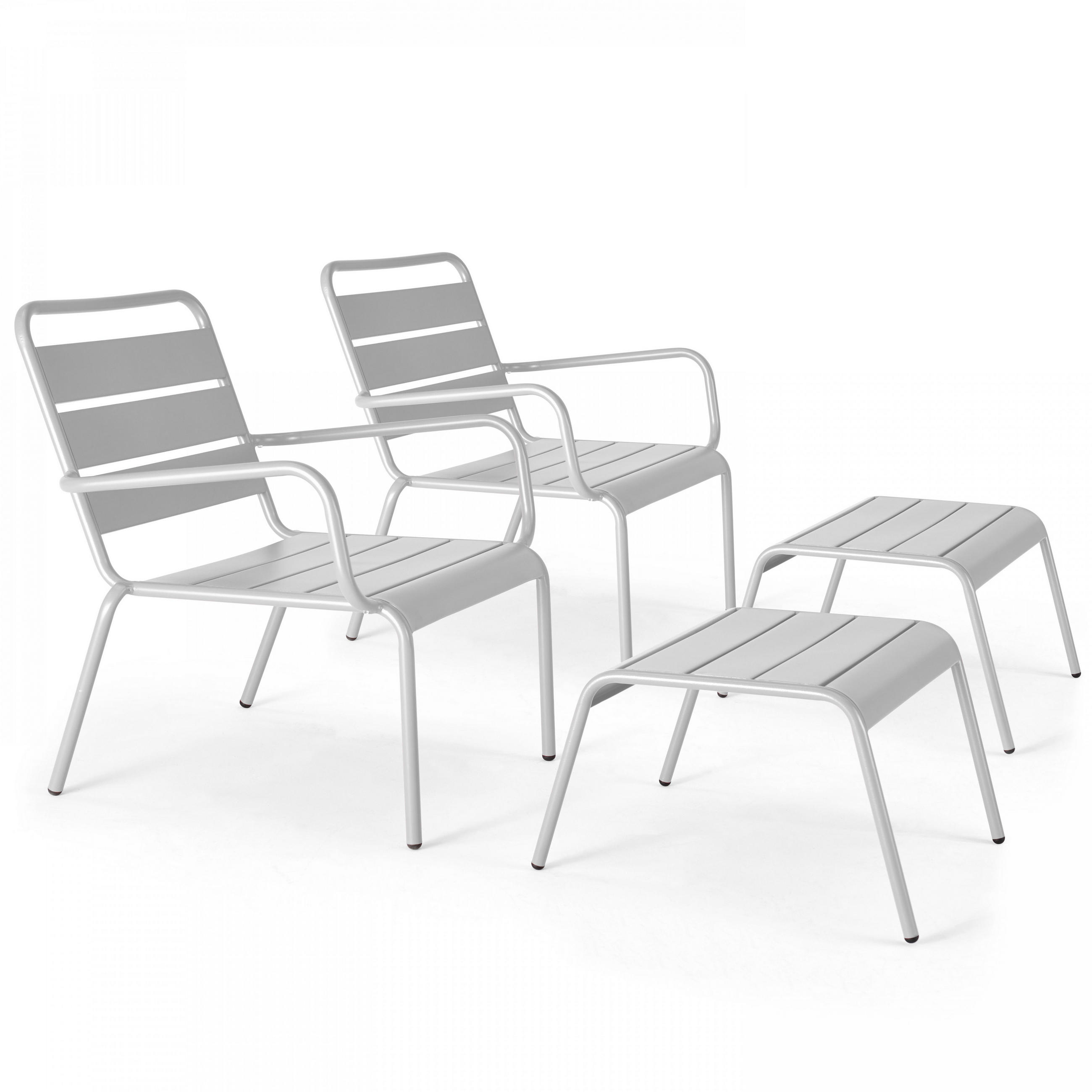 RELAXSESSEL MIT HOCKER 2-tlg., Weiß - Weiß, Metall (64/72/60cm) - Oviala
