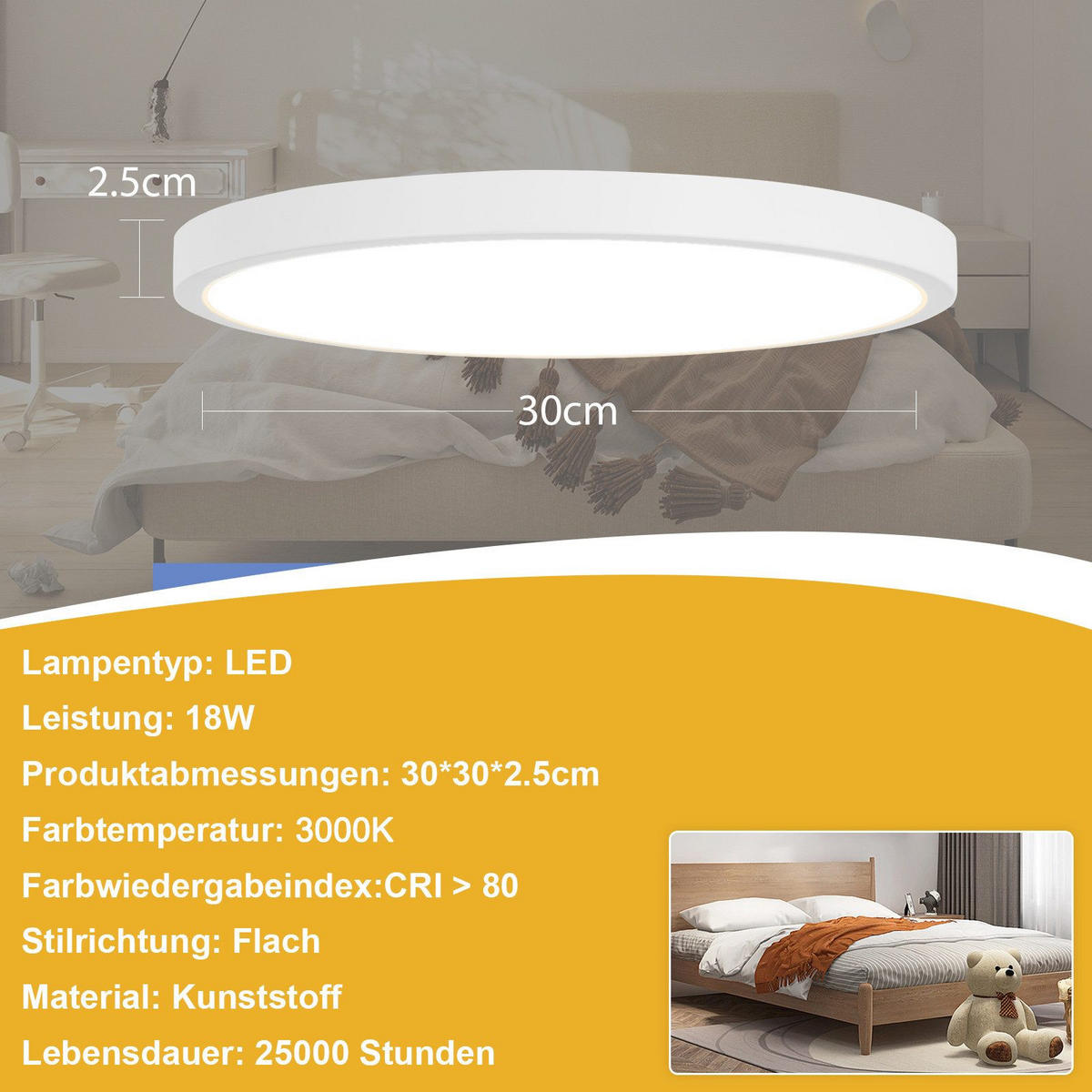 LED-DECKENLEUCHTE Lucier 30/30/2.4cm - Weiß, Kunststoff (30/30/2.4cm) - Nettlife