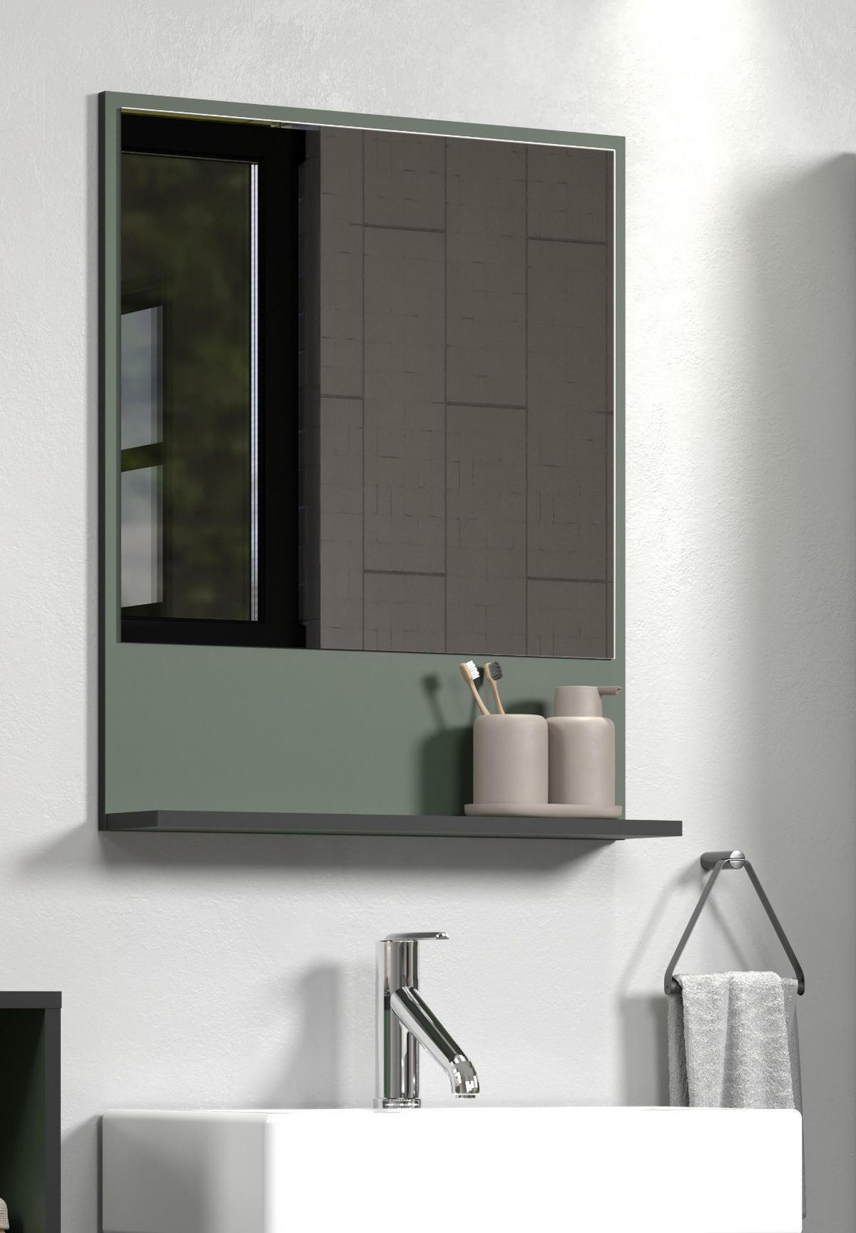 BADSPIEGEL grün 60 cm, Badezimmer Spiegel mit Ablage - Grün, Glas/Holzwerkstoff (60/74/14cm) - Top.Furn