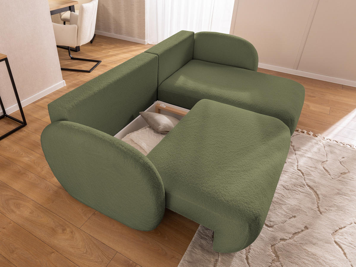 ECKSOFA Candy mit Schlaffunktion Grün Bouclé-Stoff - Ottomane rechts - Schwarz/Grün, Holz/Kunststoff (146/230cm) - S-Style Möbel