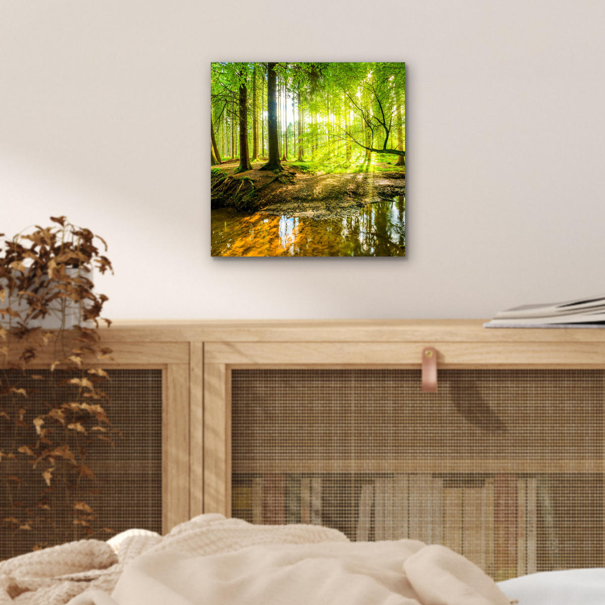 METALLBILD Wald - Landschaft - Wasser - Bäume - Sonne - Grün - Natur 20x20 cm - Grün, Metall (20/20cm) - MuchoWow