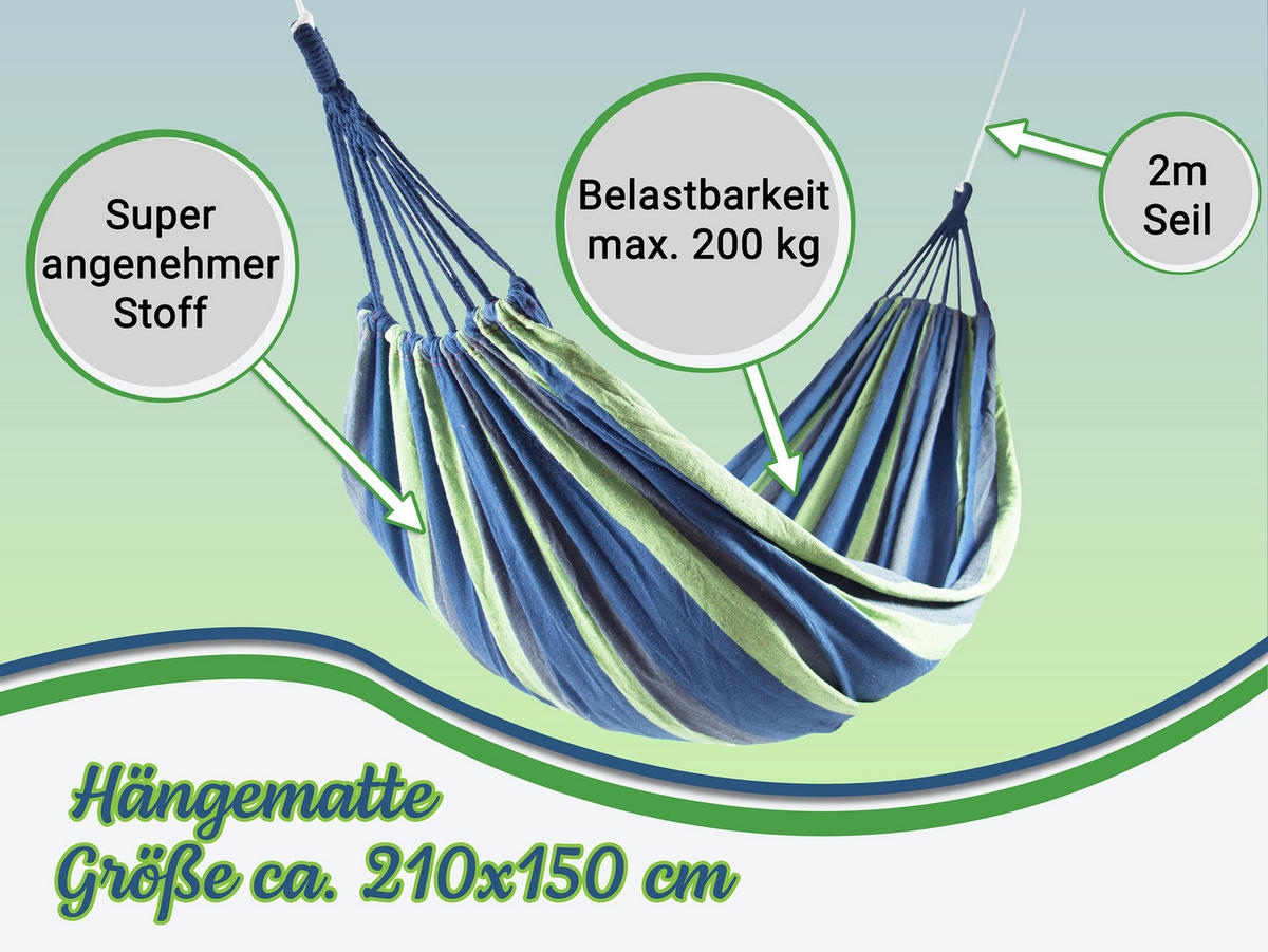 HÄNGEMATTE, 90% Polyester, 10% Baumwolle, Blau - Dunkelblau, Textil (150/1/210cm) - Zollner