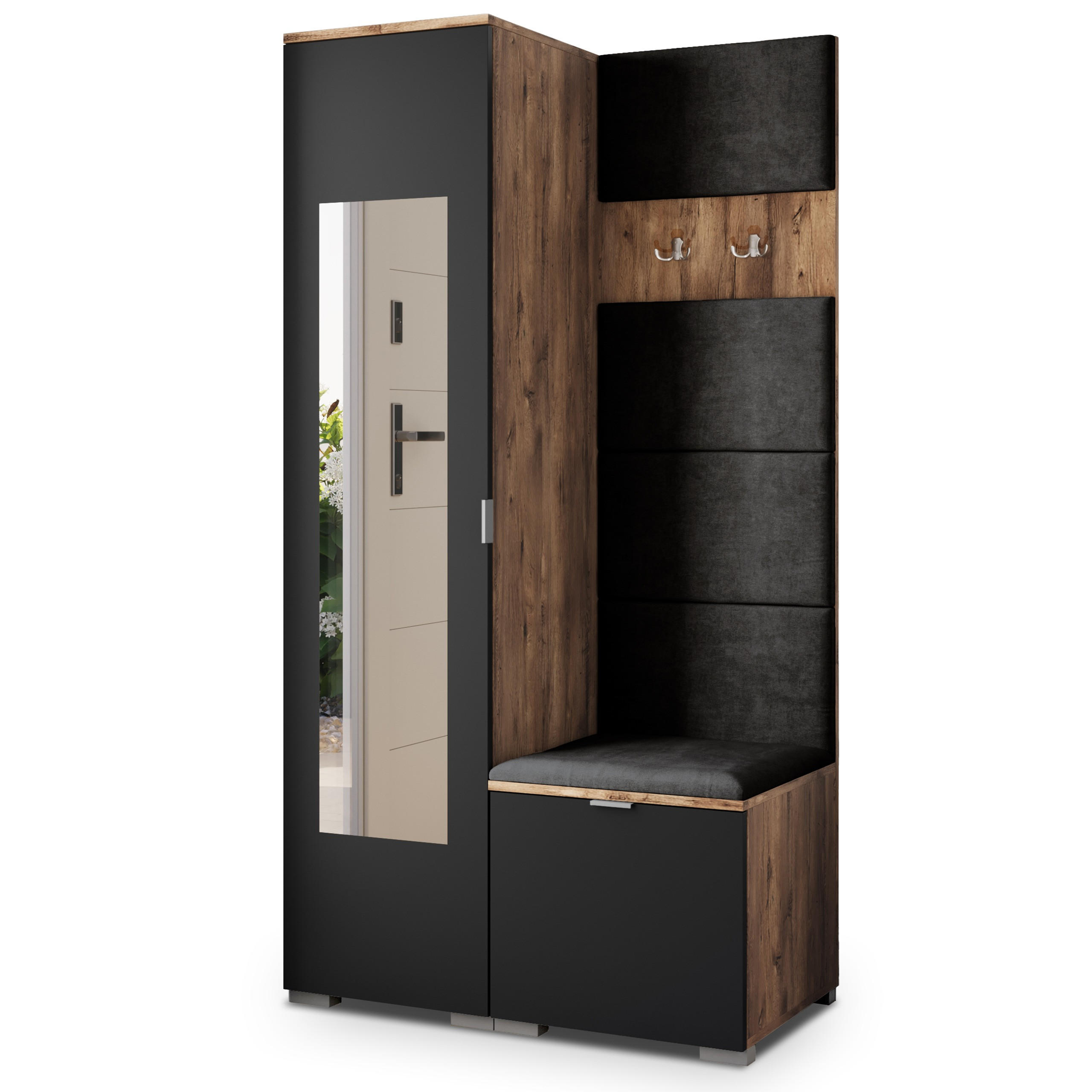 Masseno Garderobenschrank Eiche, Schwarz, Schwarz 95x181x51 cm