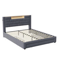 POLSTERBETT 140x200 cm - mit LED-Beleuchtung, USB/Type-C-Ladefunktion, Ablagekopfteil, Schubladen - Grau - Grau, Textil (140/200cm) - DELFA