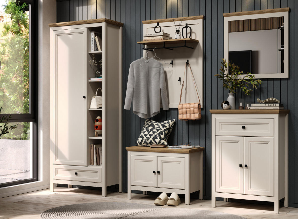 FLURKOMMODE Kaschmir, Stein Eiche Landhaus 70 x 98 cm, Schuhschrank mit Soft-Close - Kaschmir/Eichefarben, Holzwerkstoff/Kunststoff (70/98/41cm) - Top.Furn