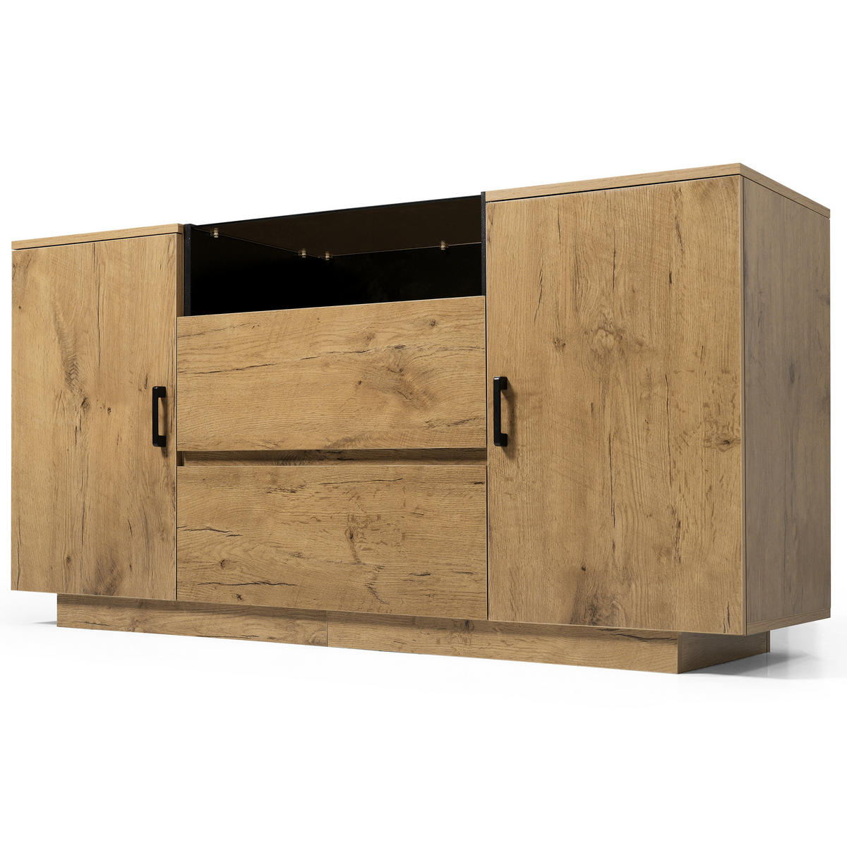 KOMMODEN-SIDEBOARD 140/40/70 cm mit 2 Türen, 2 Schubladen & Glas-Elementen - Eichefarben, Glas (140/70/40cm) - BEAOK