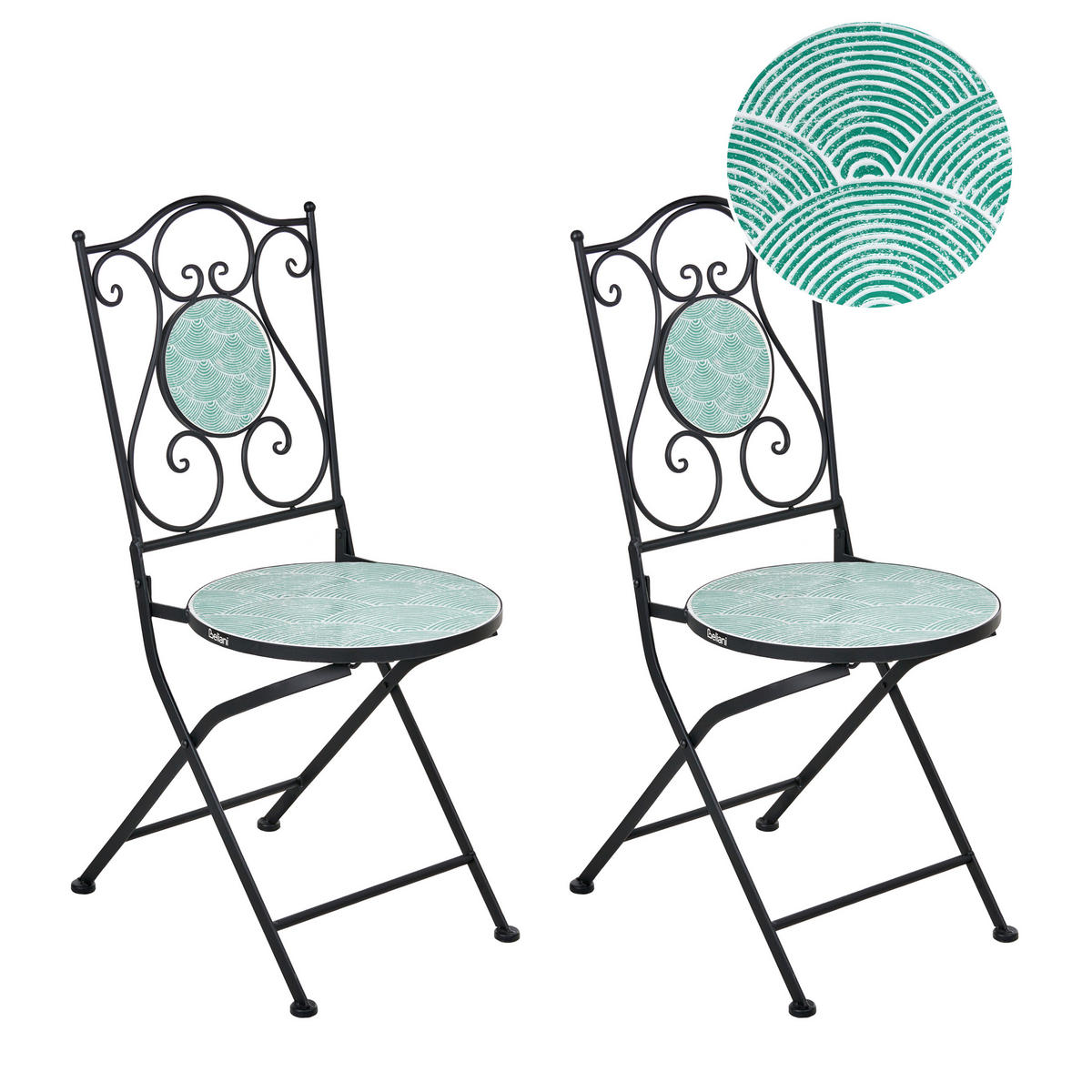 GARTENSTUHL 2er-Set Blaugrün Anapo - Schwarz/Grün, Metall (39/87/47cm) - Beliani