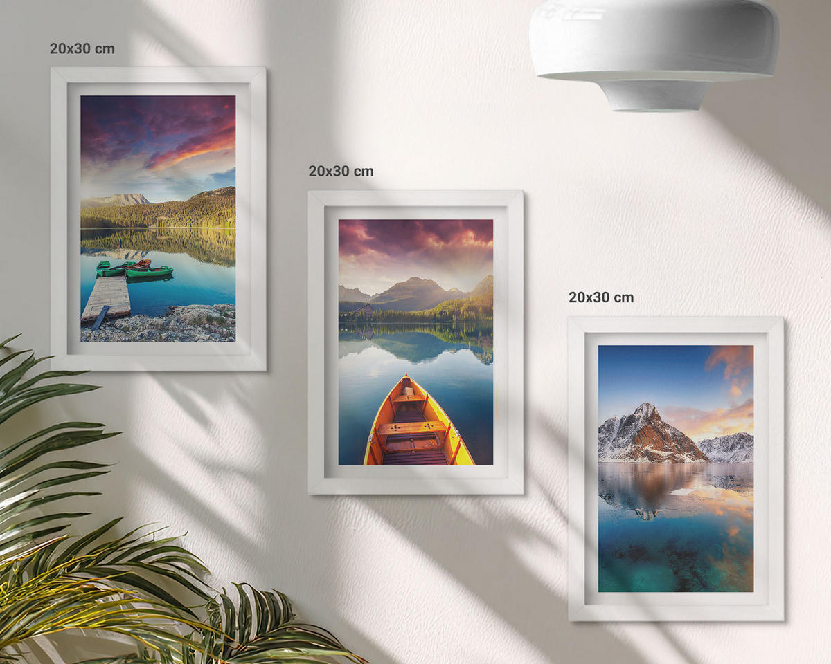 WANDBILDER 3er-Set - 20x30 cm Weißer Rahmen - Seen, Berge, Boote, Frieden - Weiß, Kunststoff (20/30cm) - ArtPrintCave