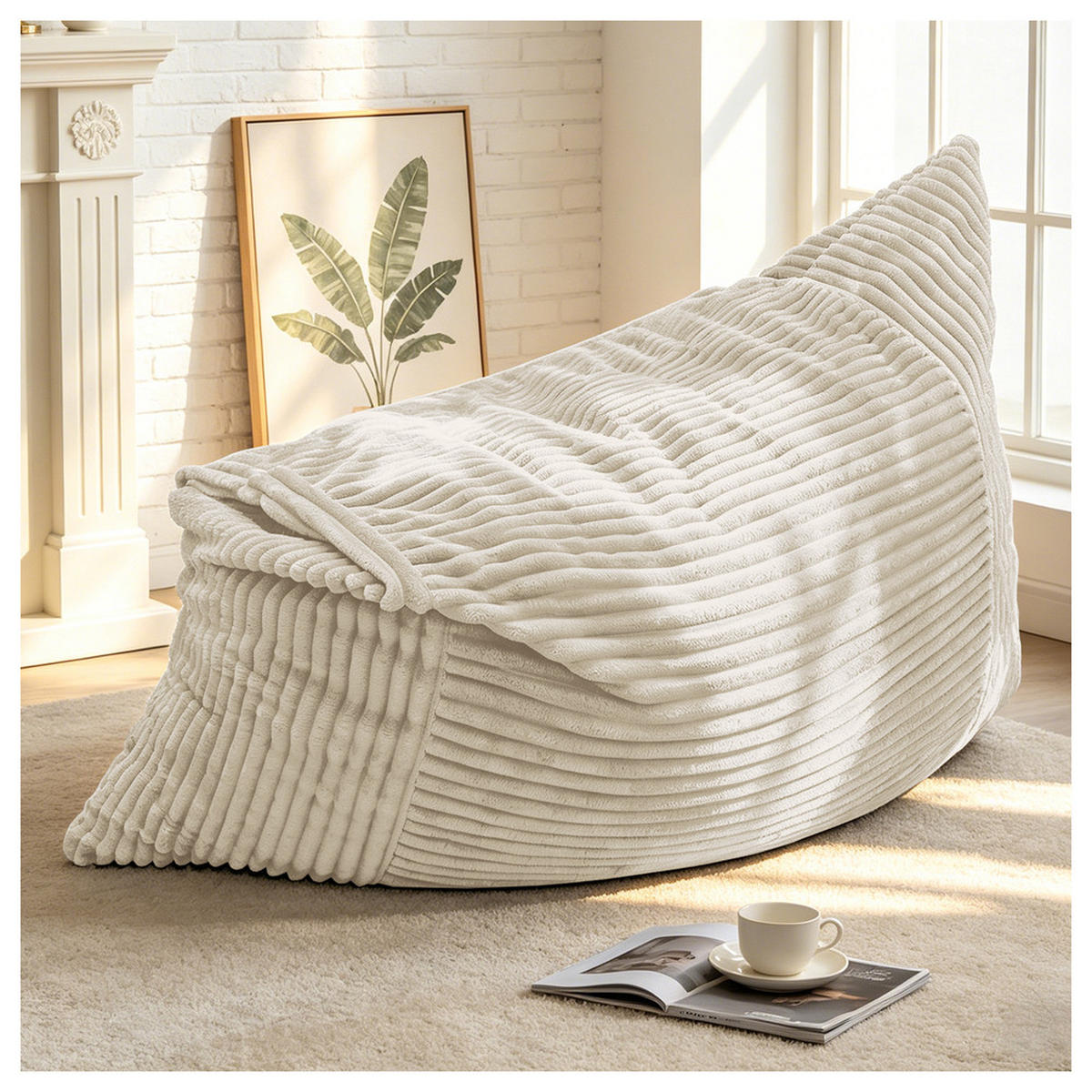 SITZSACK Umwandelbar Stoff 180x125 cm Beige Bequem - Weiß, Textil (125/26/180cm) - Raelunyi