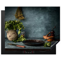 HERDABDECKPLATTE Kräuter - Gewürze - Pfanne - Messer - Grau - Rustikal 65x52 cm - Petrol, Kunststoff (65/0.2/52cm) - MuchoWow