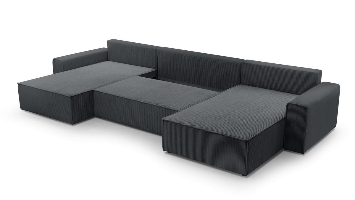 WOHNLANDSCHAFT Cedria Grau 389/145/85 cm mit Schlaffunktion - Schwarz/Grau, Kunststoff/Textil (389/85/145cm) - AX Living