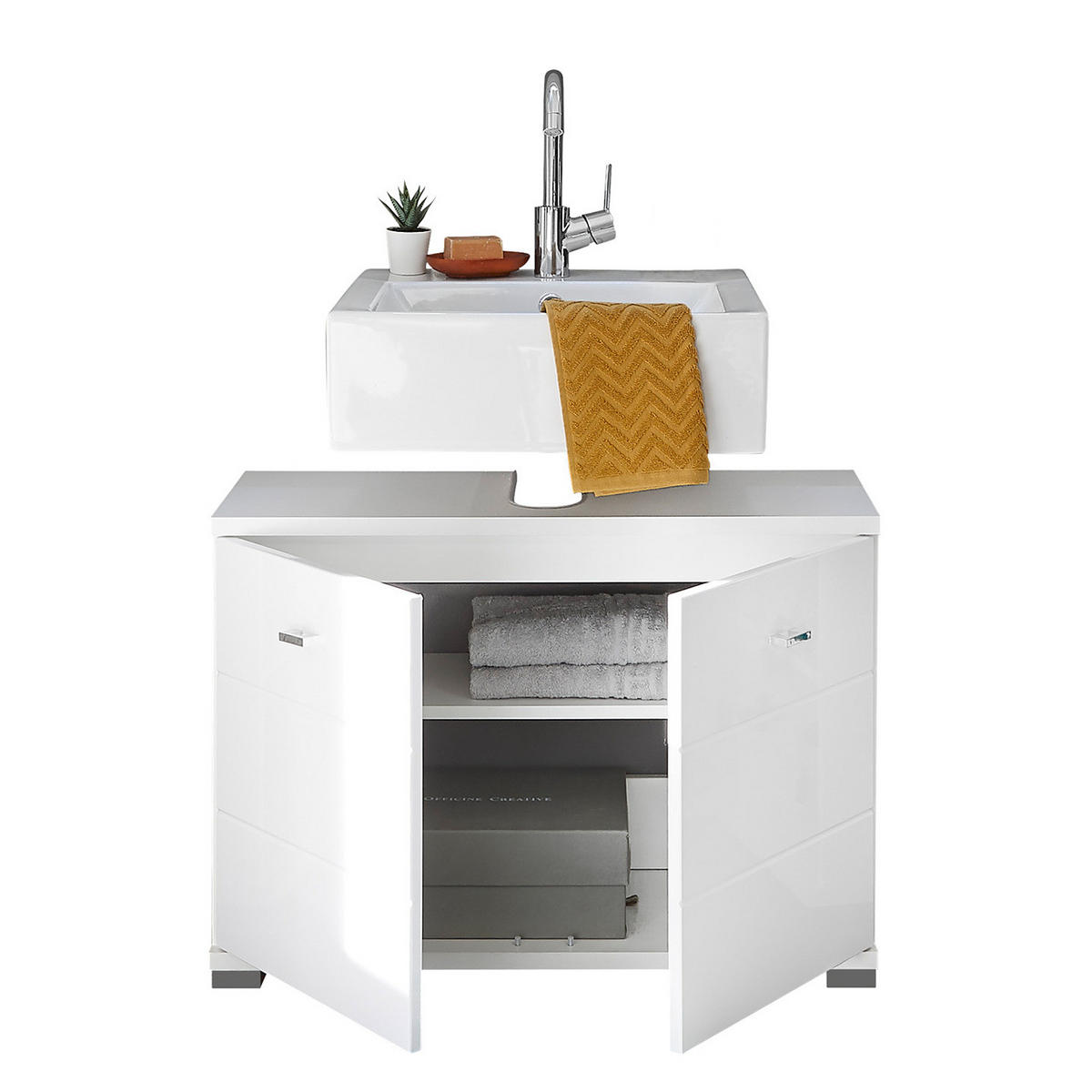 WASCHBECKENUNTERSCHRANK - Weiß Hochglanz, Holzwerkstoff (80/57/30cm) - home24