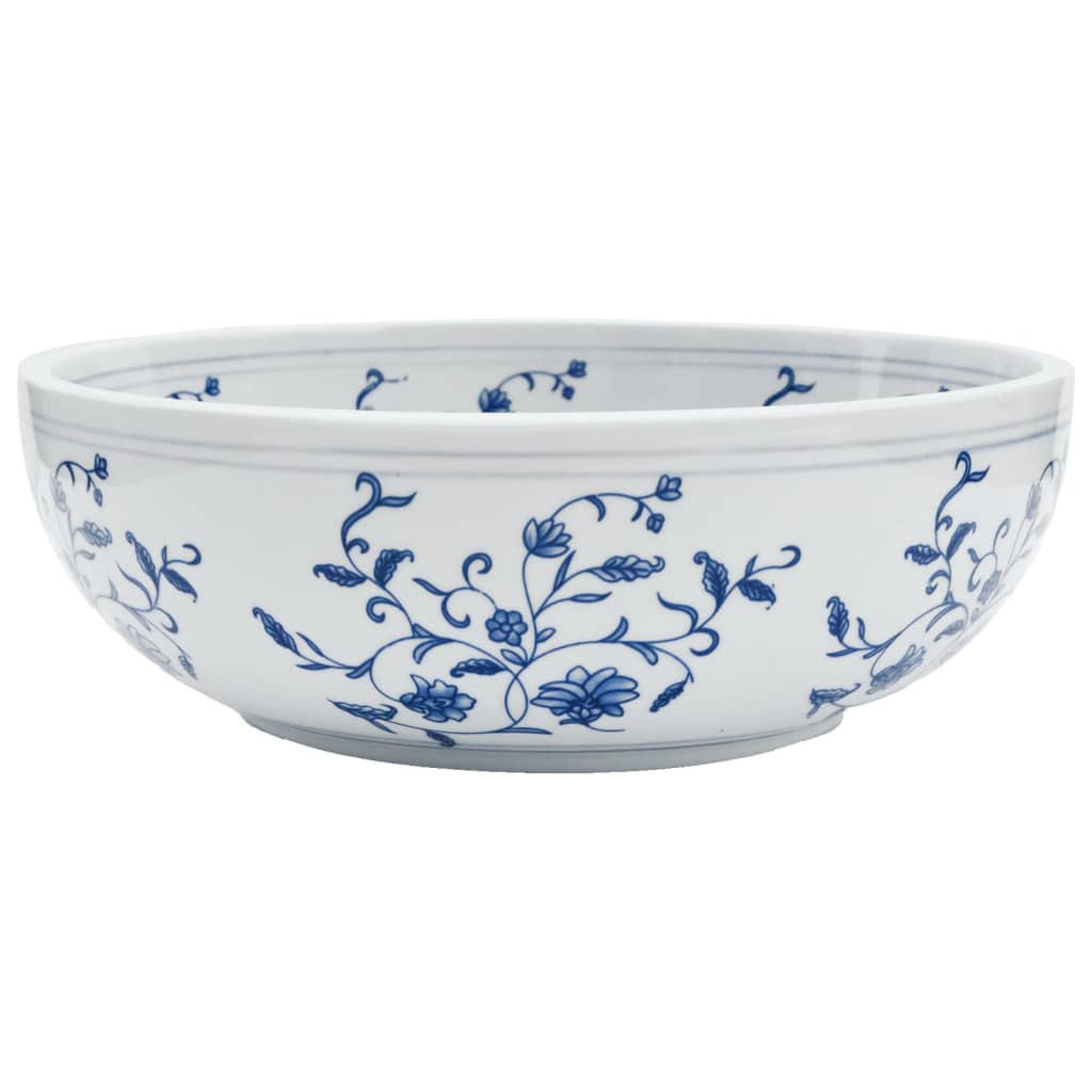 AUFSATZWASCHBECKEN Weiss Und Blau Rund Ø41/14 Cm Keramik - Blau, Keramik (41/14/41cm) - vidaXL