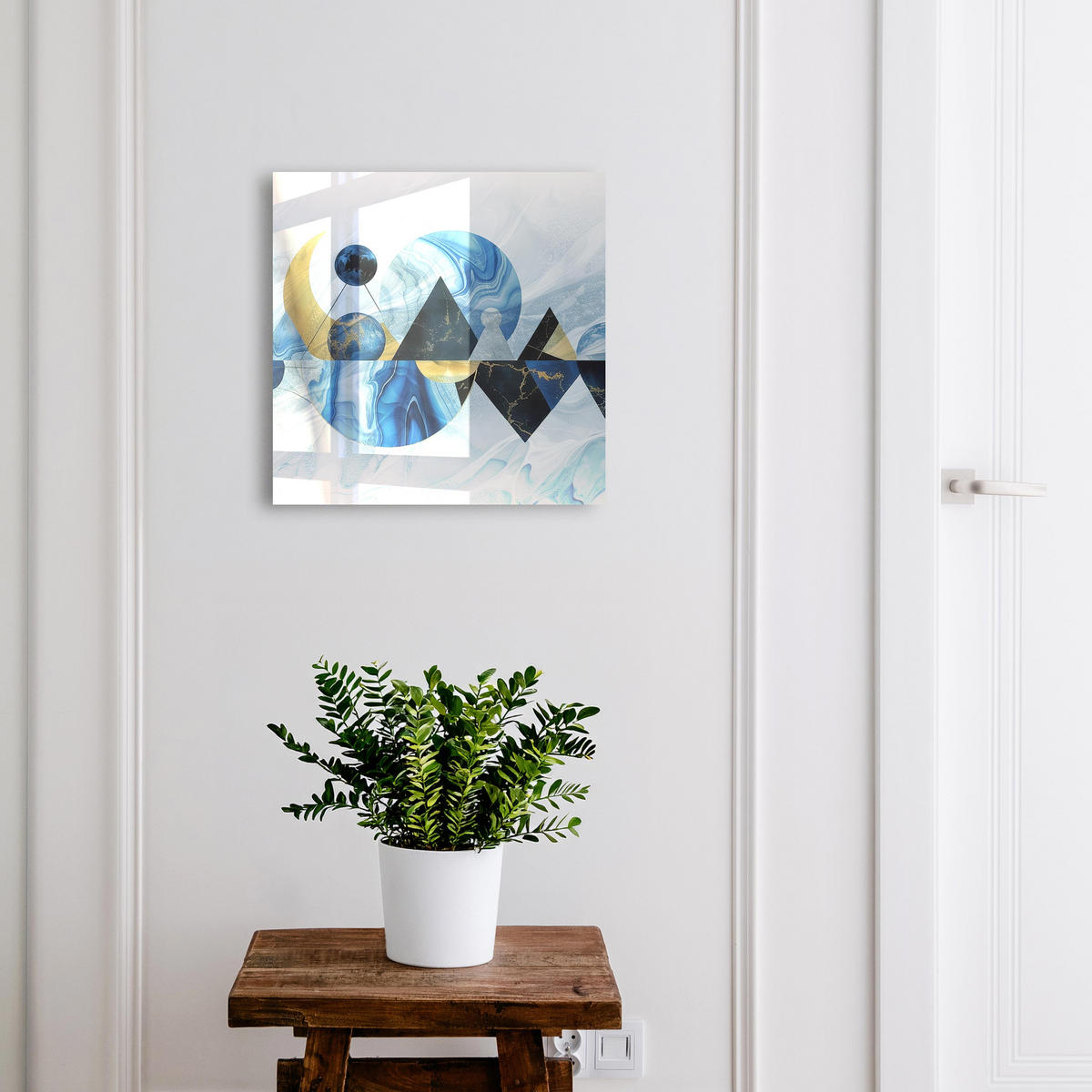 SCHLÜSSELBOX Weiß 30x30 cm – Türöffnung nach rechts - Kosmische Abstraktion - Blau, Metall (30/30/5cm) - TULUP