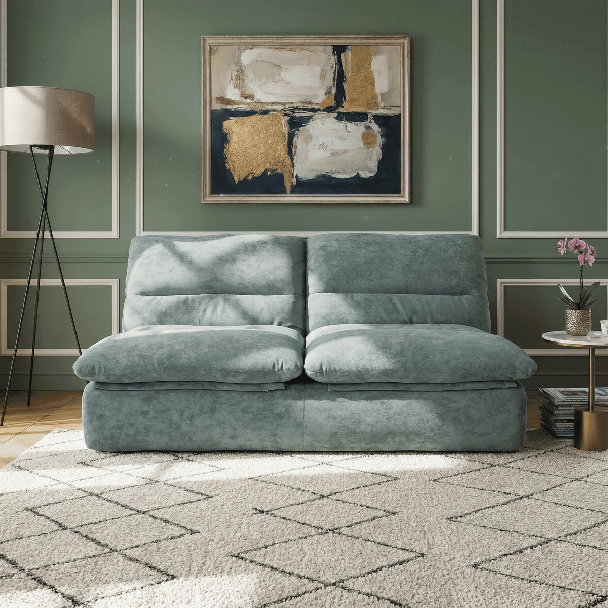 SOFA Nuvia Doppel 2-Sitzer - Salbei - Salbeigrün, Textil (160/73/100cm) - COCO Living