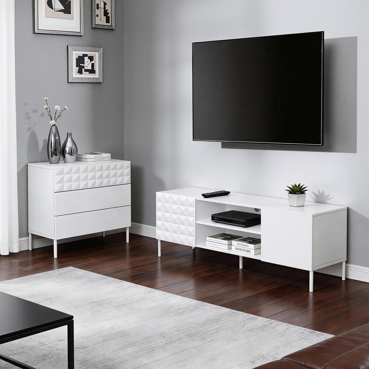 TV Lowboard Holz Weiß - Weiß, Holzwerkstoff/Metall (140/50/40cm) - Hometopia