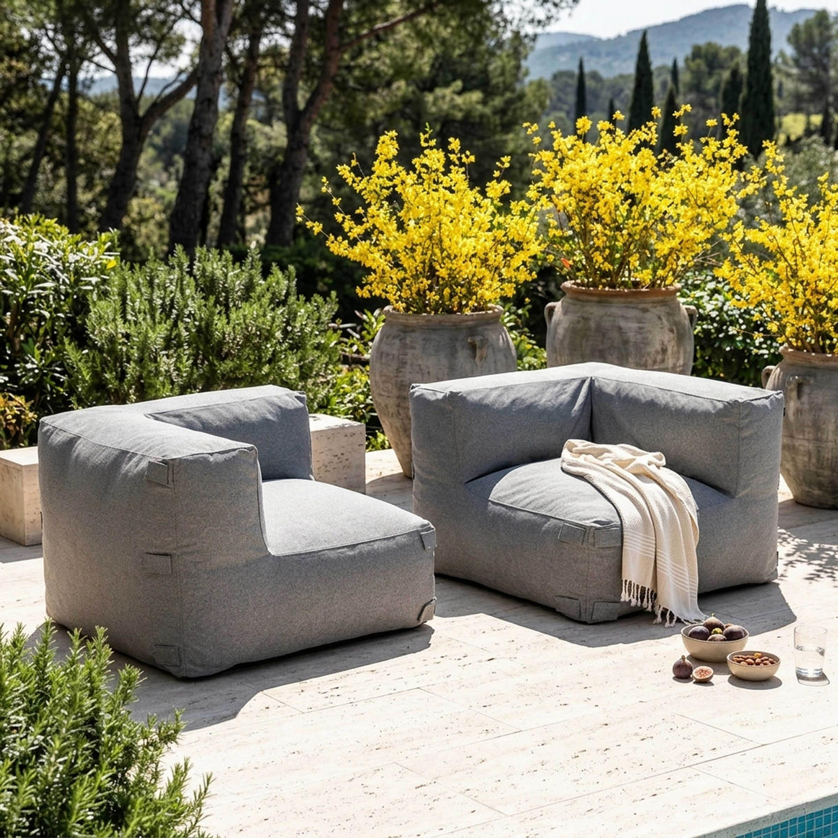 GARTENSOFA mit 2 Sitzplätzen, Grau - Grau, Textil (170/65/85cm) - Oviala