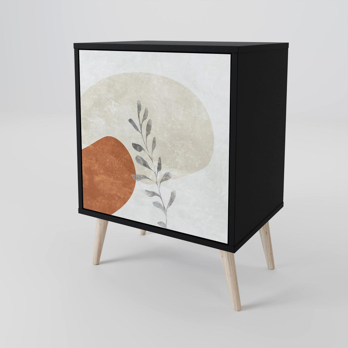 SIDEBOARD TRANQUIL TWIG, Schwarz, 57,5x42x70,5 cm, Schwarze Metall-Sternfüße - Multicolor/Schwarz, Holzwerkstoff/Metall (57.5/70.5/42cm) - SpaceRebels