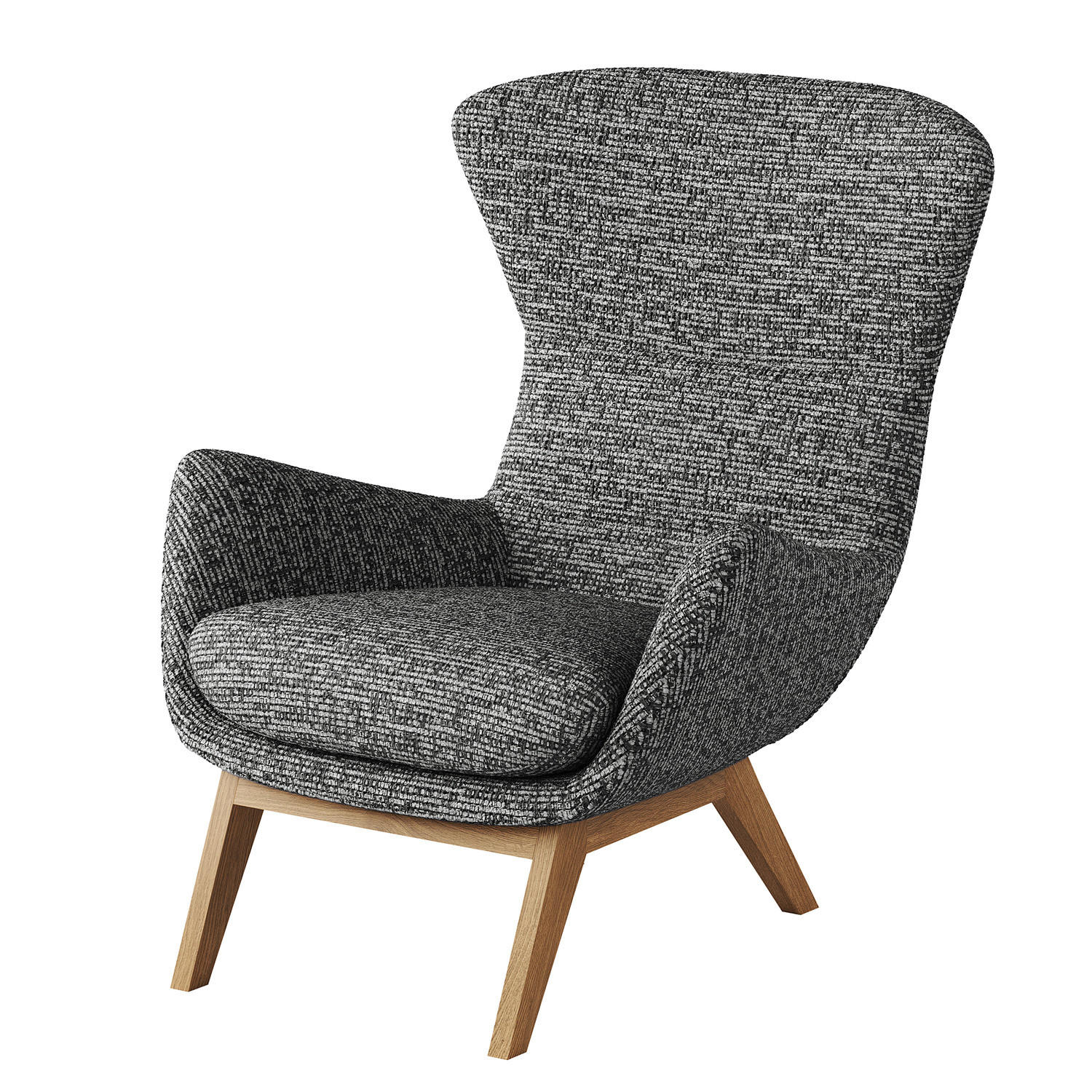 SESSEL mit Holzfüßen - Eichefarben/Grau, Eichenholz/Textil (84/99/96cm) - home24