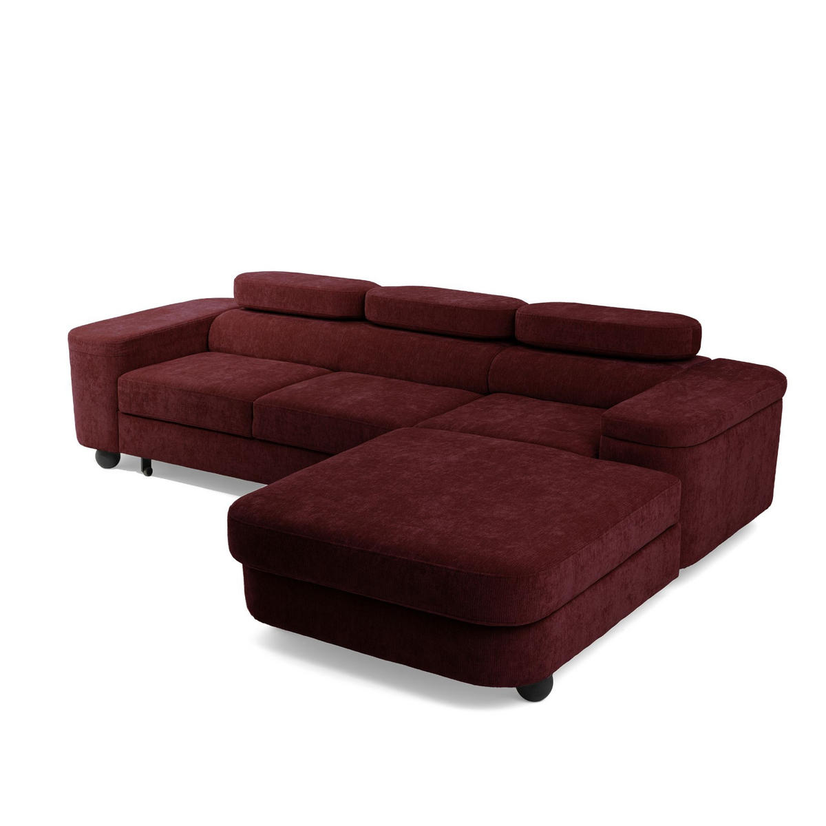 ECKSOFA LOVE L Rechts mit Schlaffunktion 124x210 Chenille Bordeaux - Bordeaux/Schwarz, Holz/Textil (205/284cm) - Muffo
